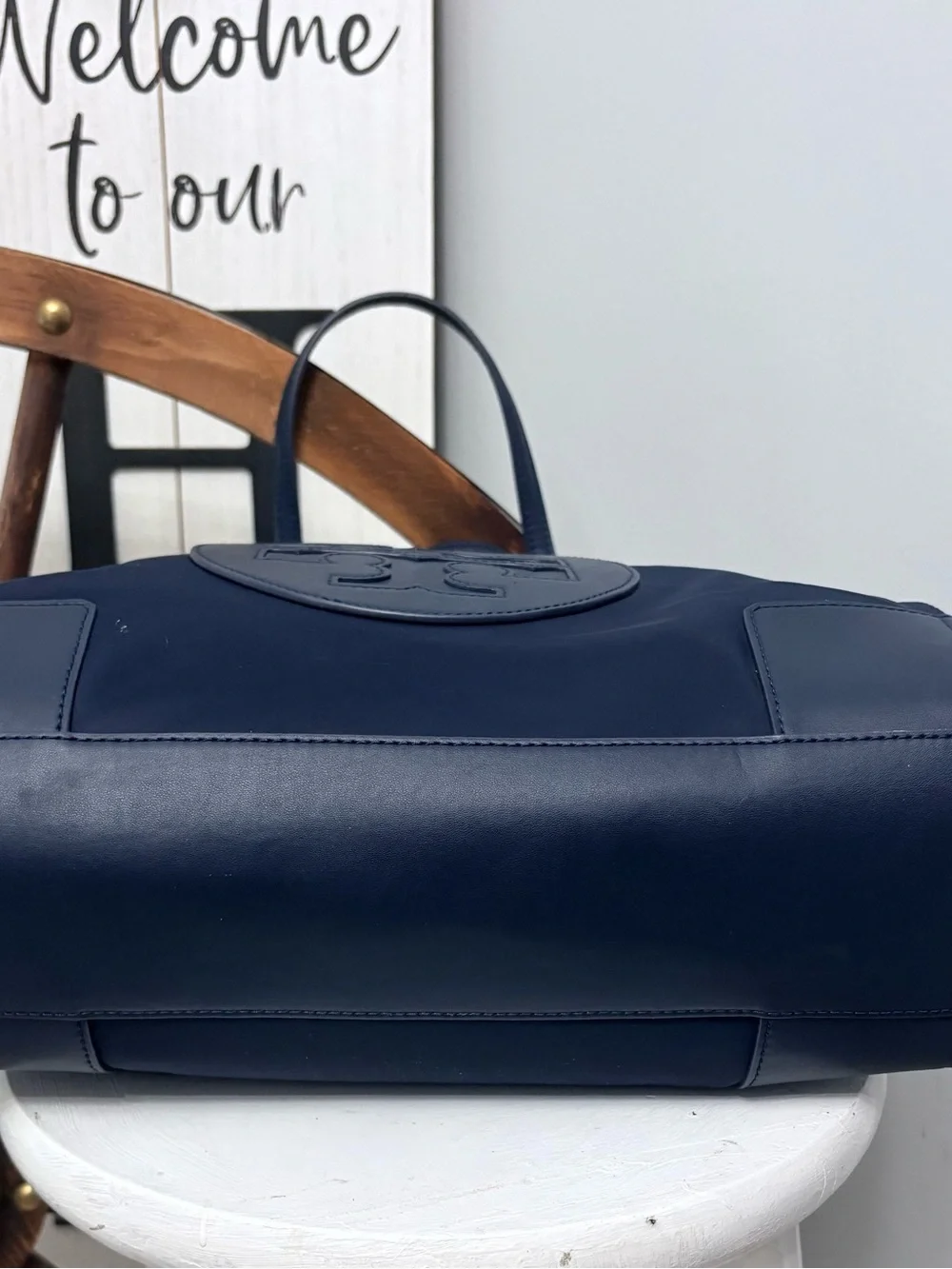 💙 TORY BURCH Dark Navy Ella Nylon Tote with Leather Trim NWOT